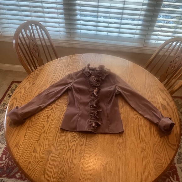 LAST CALL Samuel Dong Vintage Designer Couture Ruffle Blouse Top 8 Bronze Plum - Picture 1 of 9